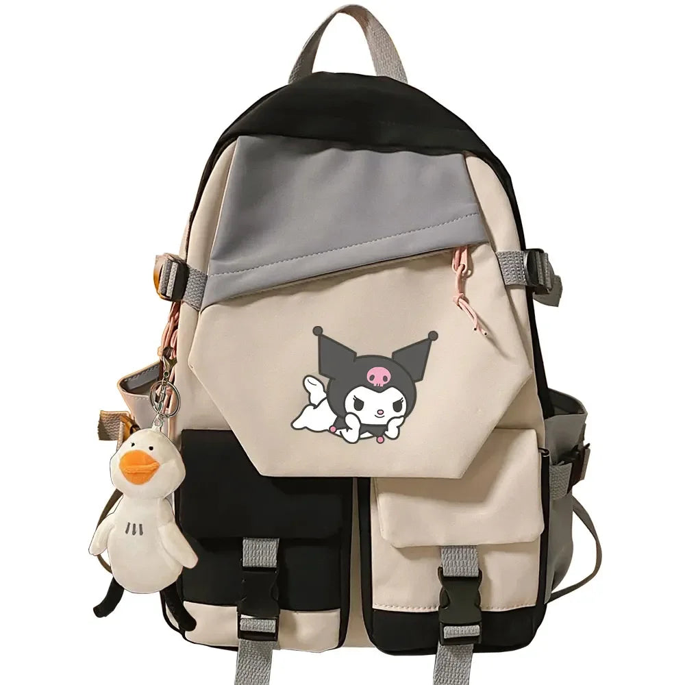 Kawaii Kuromi Melody Girls Kids School Book Bags Women Patchwork Bagpack Teenagers Schoolbags Canvas Student Backpack