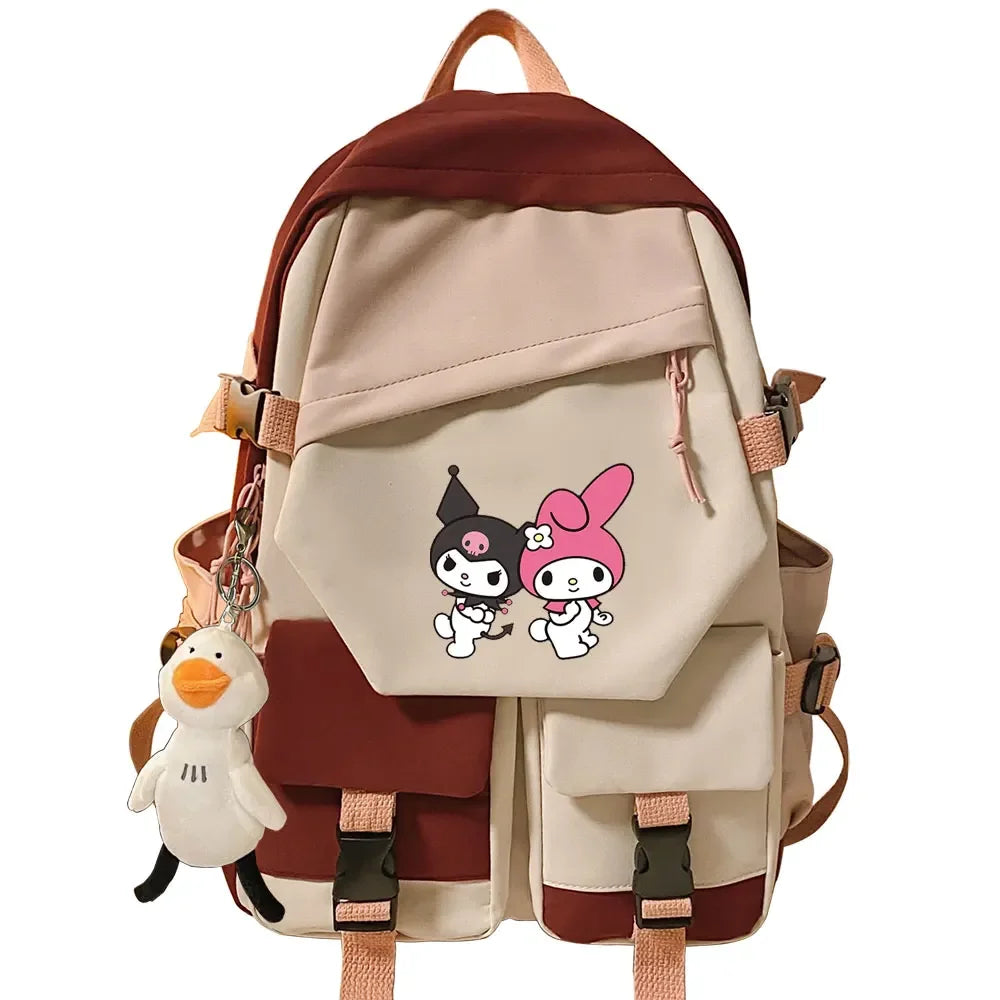 Kawaii Kuromi Melody Girls Kids School Book Bags Women Patchwork Bagpack Teenagers Schoolbags Canvas Student Backpack