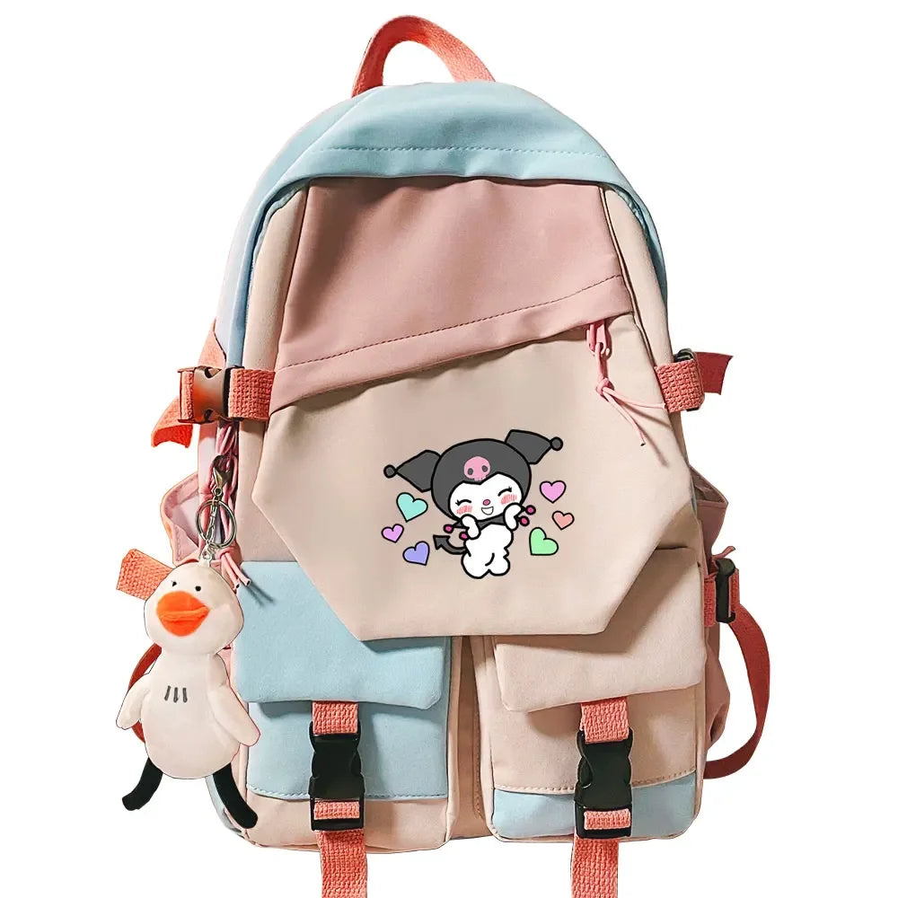 Kawaii Kuromi Melody Girls Kids School Book Bags Women Patchwork Bagpack Teenagers Schoolbags Canvas Student Backpack