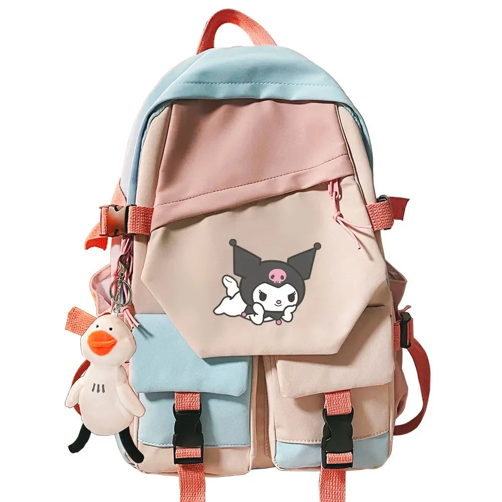 Kawaii Kuromi Melody Girls Kids School Book Bags Women Patchwork Bagpack Teenagers Schoolbags Canvas Student Backpack