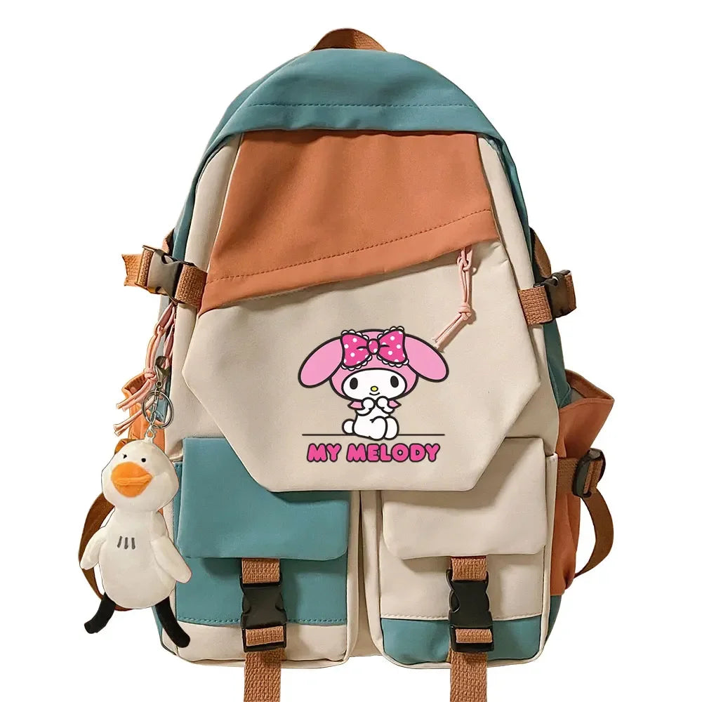 Kawaii Kuromi Melody Girls Kids School Book Bags Women Patchwork Bagpack Teenagers Schoolbags Canvas Student Backpack