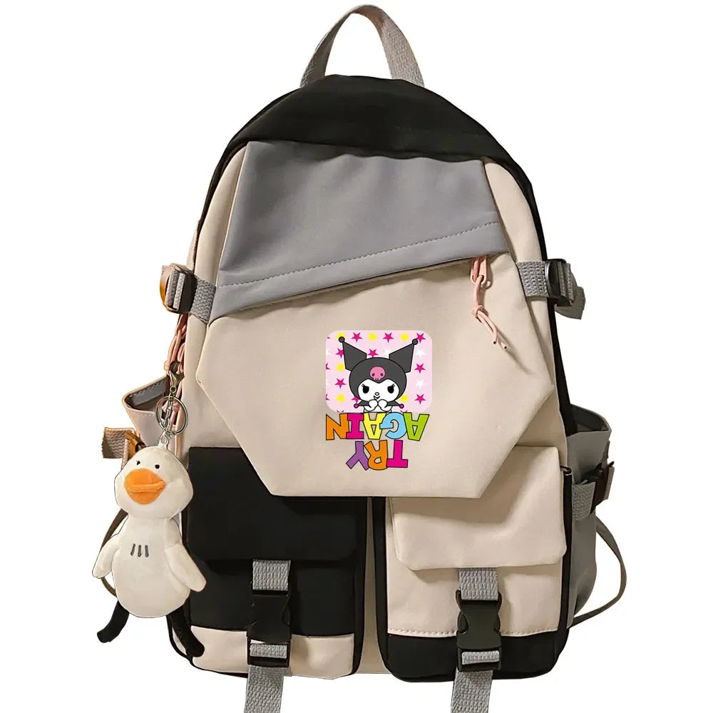 Kawaii Kuromi Melody Girls Kids School Book Bags Women Patchwork Bagpack Teenagers Schoolbags Canvas Student Backpack