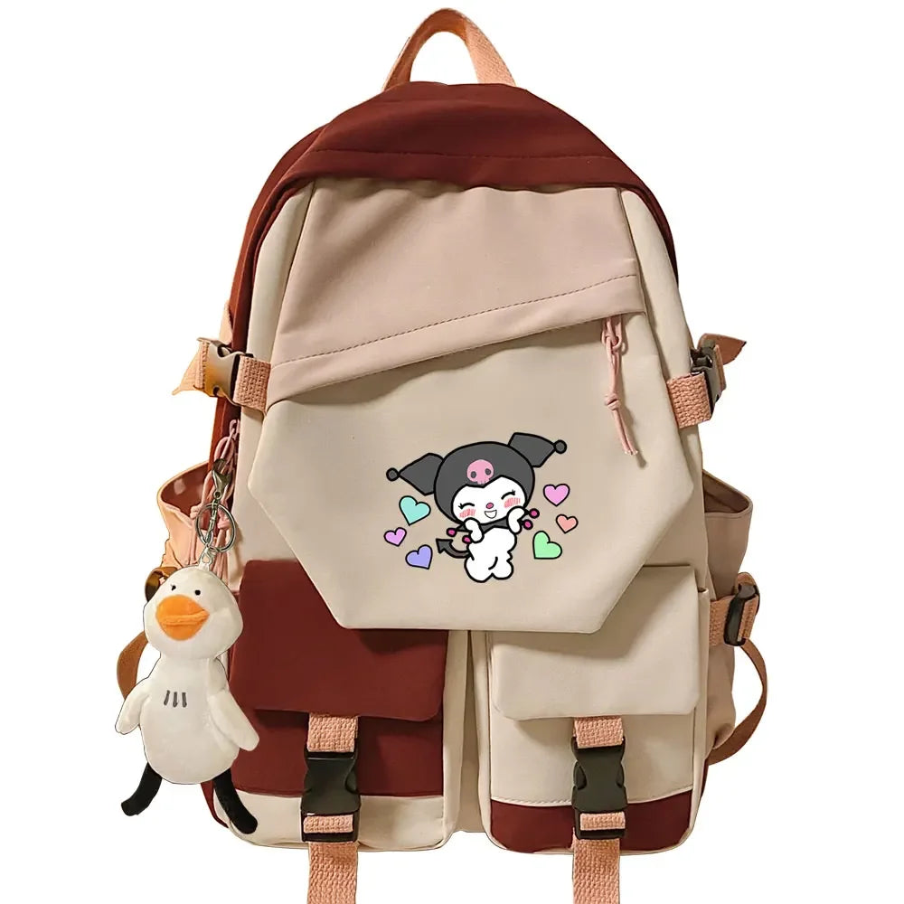 Kawaii Kuromi Melody Girls Kids School Book Bags Women Patchwork Bagpack Teenagers Schoolbags Canvas Student Backpack