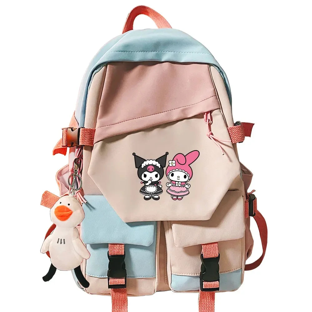 Kawaii Kuromi Melody Girls Kids School Book Bags Women Patchwork Bagpack Teenagers Schoolbags Canvas Student Backpack