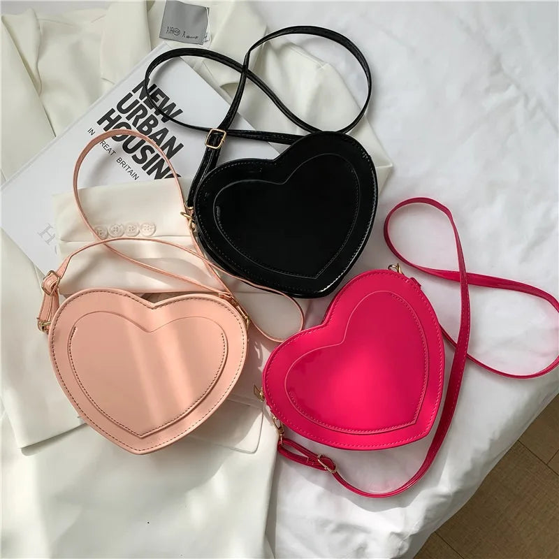 Kawaii Love Heart Shaped Bags Women Fashion Casual Simple Solid Large Capacity Crossbody Bag 2024 New All-match Handbag Purses