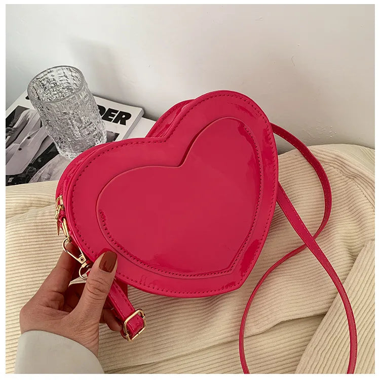 Kawaii Love Heart Shaped Bags Women Fashion Casual Simple Solid Large Capacity Crossbody Bag 2024 New All-match Handbag Purses