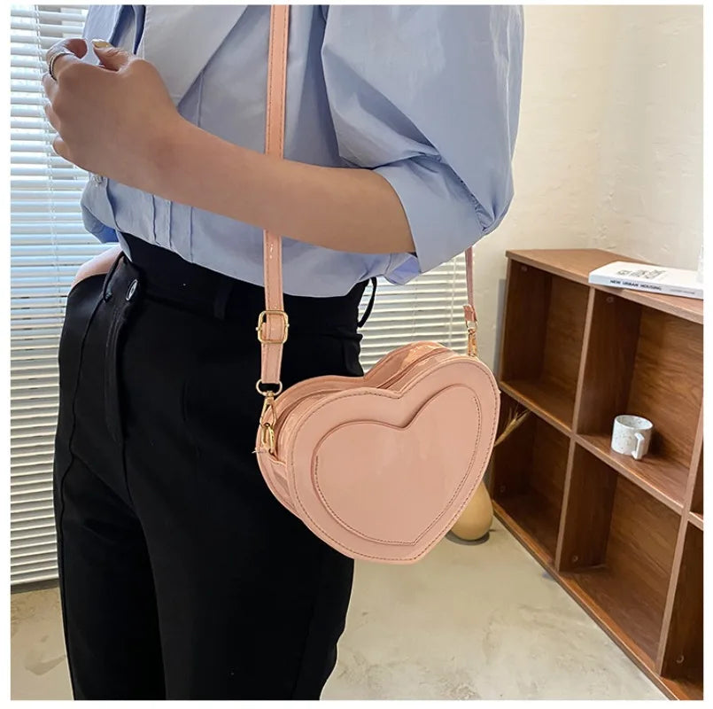 Kawaii Love Heart Shaped Bags Women Fashion Casual Simple Solid Large Capacity Crossbody Bag 2024 New All-match Handbag Purses