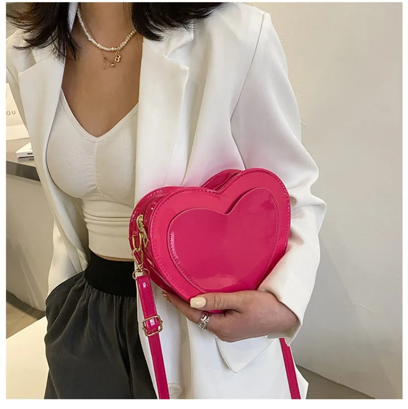 Kawaii Love Heart Shaped Bags Women Fashion Casual Simple Solid Large Capacity Crossbody Bag 2024 New All-match Handbag Purses