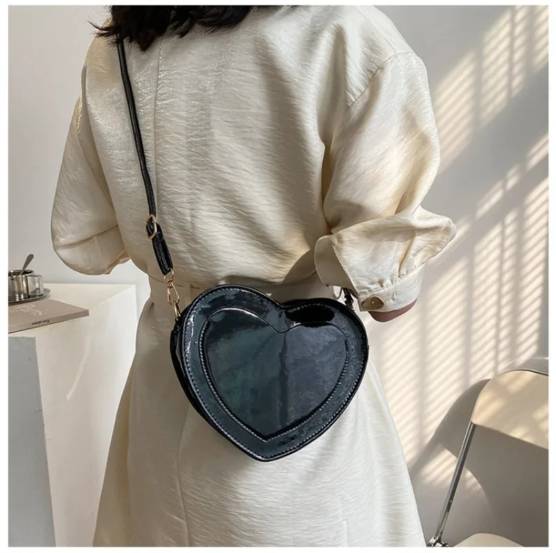 Kawaii Love Heart Shaped Bags Women Fashion Casual Simple Solid Large Capacity Crossbody Bag 2024 New All-match Handbag Purses