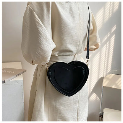 Kawaii Love Heart Shaped Bags Women Fashion Casual Simple Solid Large Capacity Crossbody Bag 2024 New All-match Handbag Purses