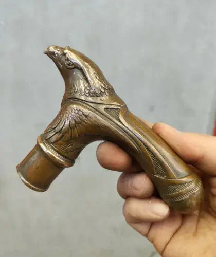 Kepala tongkat berjalan patung elang ukir tangan perunggu tua Victoria tongkat antik