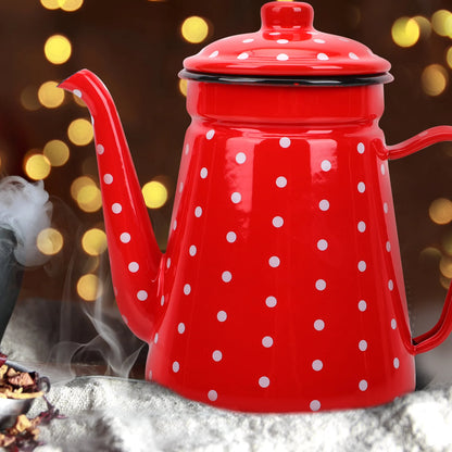 Kettle Coffee Tea Pot Enamel Water Teapot Pitcher Pour Over Ceramic Gooseneck Dot Spout Polka Drip Percolator Makerenameled