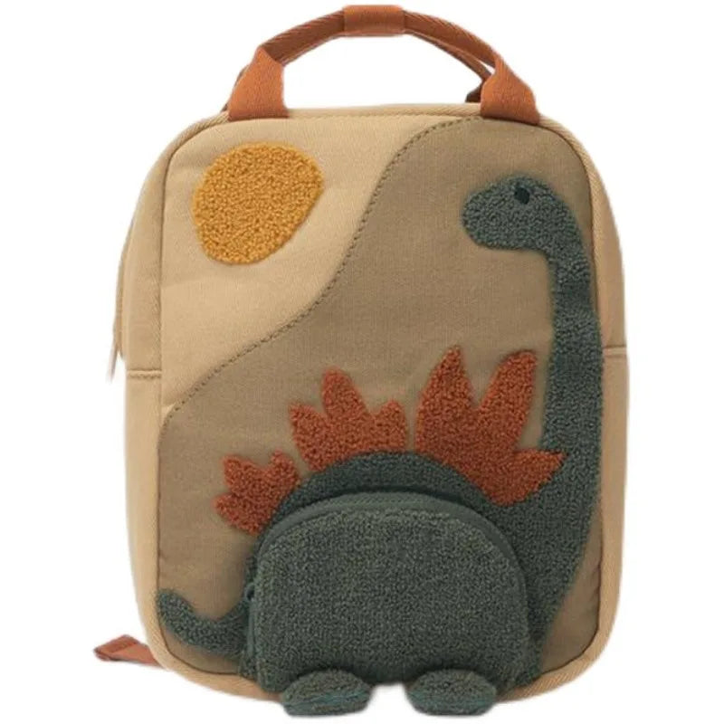 Kids Backpack Cartoon Embroidered Little Dinosaur Bookpack Lightweight Canvas Kindergarten School Bag Toddler Backpack Daypack