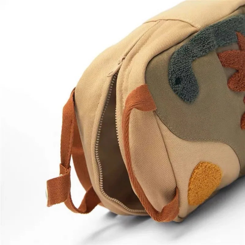 Kids Backpack Cartoon Embroidered Little Dinosaur Bookpack Lightweight Canvas Kindergarten School Bag Toddler Backpack Daypack
