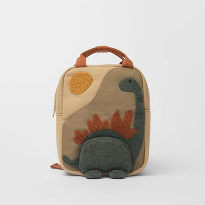Kids Backpack Cartoon Embroidered Little Dinosaur Bookpack Lightweight Canvas Kindergarten School Bag Toddler Backpack Daypack