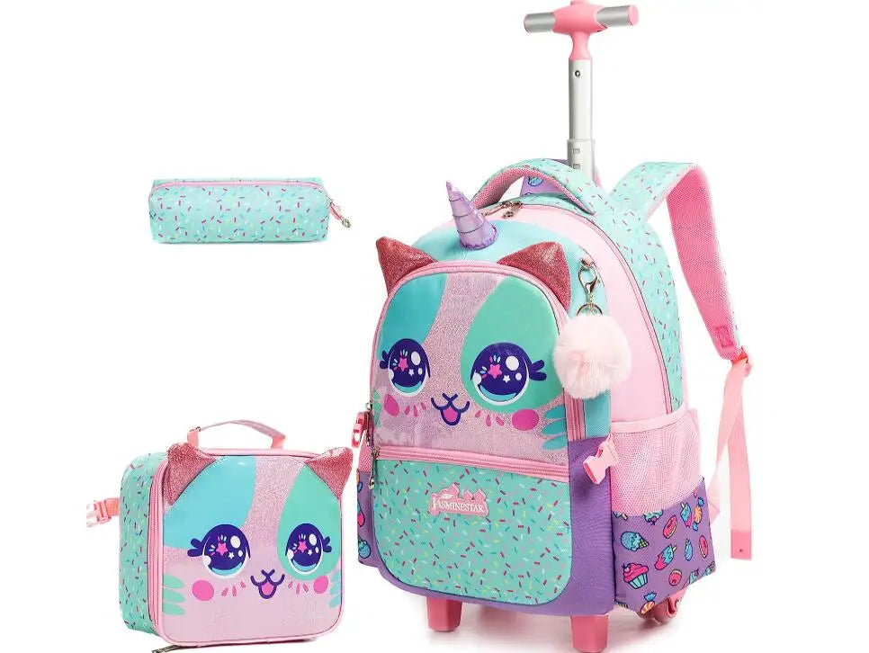 Kids Backpack with Wheels 3 pcs School Rolling Backpack for Girl Roller Backpack On Wheels Elementary Students Carry on  Trolley