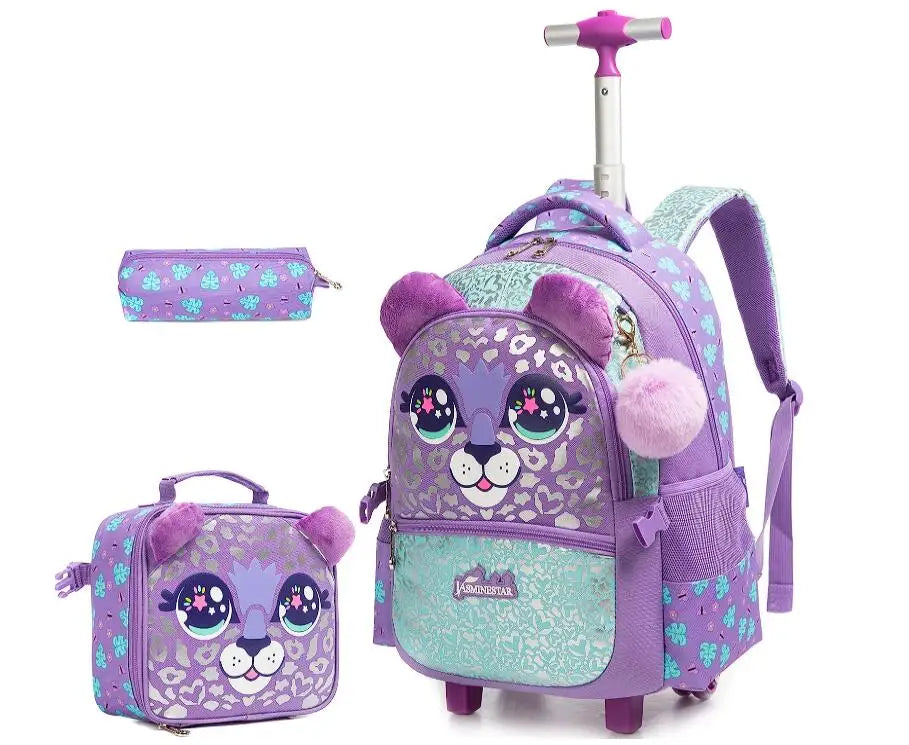 Kids Backpack with Wheels 3 pcs School Rolling Backpack for Girl Roller Backpack On Wheels Elementary Students Carry on  Trolley