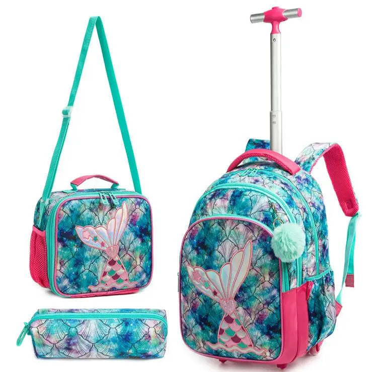 Kids Backpack with Wheels 3 pcs School Rolling Backpack for Girl Roller Backpack On Wheels Elementary Students Carry on  Trolley