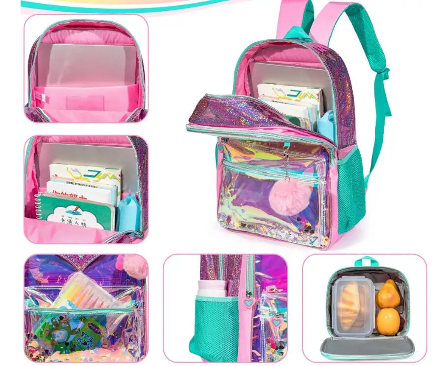 Kids Bookbags for Girls Preschool Backpack Primary Schoolbag Set 3 in 1 Lunch Bag Pen Bag for Girl's School Backpack Bag Sets