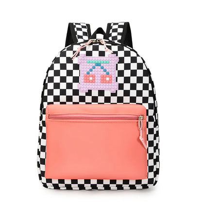 Kids Checkerboard School Bag Waterproof Lightweight Travel Backpack Cartoon Bookbag for Kindergarten Toddlers Boys and Girls