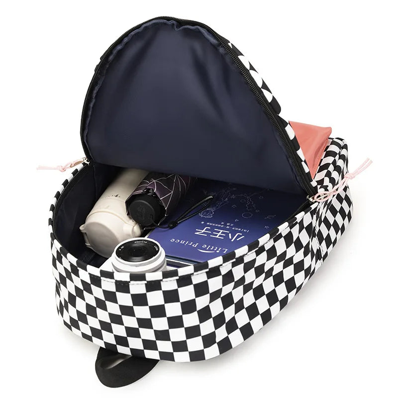 Kids Checkerboard School Bag Waterproof Lightweight Travel Backpack Cartoon Bookbag for Kindergarten Toddlers Boys and Girls