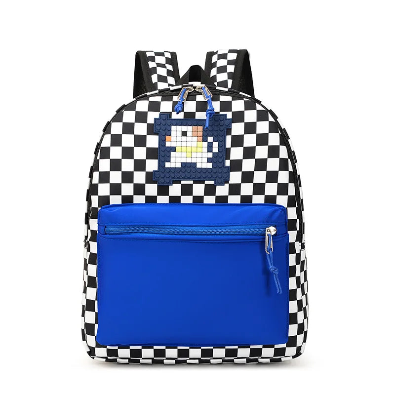 Kids Checkerboard School Bag Waterproof Lightweight Travel Backpack Cartoon Bookbag for Kindergarten Toddlers Boys and Girls