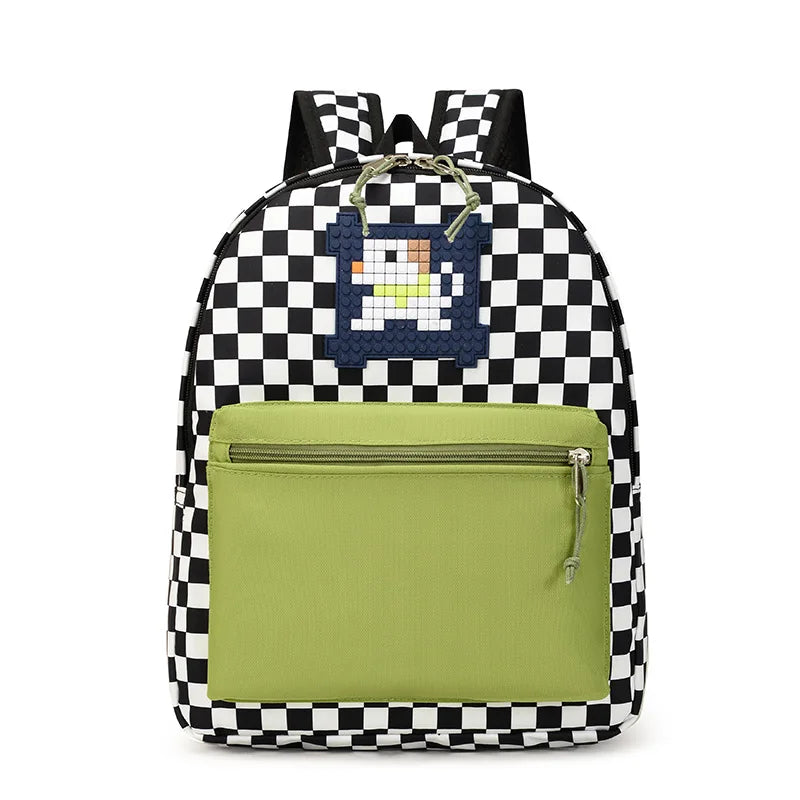 Kids Checkerboard School Bag Waterproof Lightweight Travel Backpack Cartoon Bookbag for Kindergarten Toddlers Boys and Girls