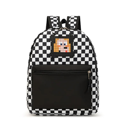 Kids Checkerboard School Bag Waterproof Lightweight Travel Backpack Cartoon Bookbag for Kindergarten Toddlers Boys and Girls
