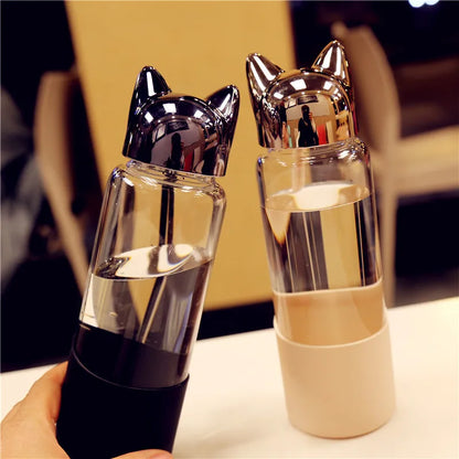 Kids Glass Water Bottle Children School Bottle 350ml Cute Cartoon Fox Ear Coffee Tea Milk Travel Bottles Drop Shipping