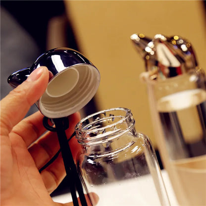 Kids Glass Water Bottle Children School Bottle 350ml Cute Cartoon Fox Ear Coffee Tea Milk Travel Bottles Drop Shipping
