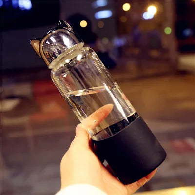 Kids Glass Water Bottle Children School Bottle 350ml Cute Cartoon Fox Ear Coffee Tea Milk Travel Bottles Drop Shipping
