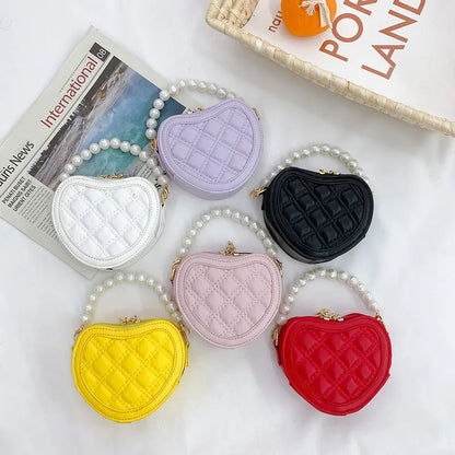 Kids Leather Purses and Handbags Mini Crossbody Bags for Girls Heart Messenger Bag Toddler Pearl Tote Hand Bags