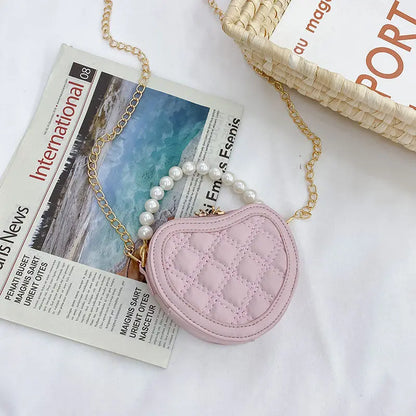 Kids Leather Purses and Handbags Mini Crossbody Bags for Girls Heart Messenger Bag Toddler Pearl Tote Hand Bags