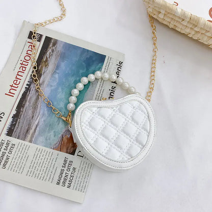 Kids Leather Purses and Handbags Mini Crossbody Bags for Girls Heart Messenger Bag Toddler Pearl Tote Hand Bags
