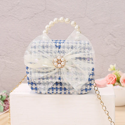 Kids Linen Purses and Handbags Cute Girls Princess Mini Crossbody Bag Bowknot Toddler Party Pearl Tote Hand Bags Gift