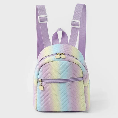 Kids Mini Ombre Backpack for Women Children's Cute Campus PU Bag Trend Embossed Colorful Backpack for Girls