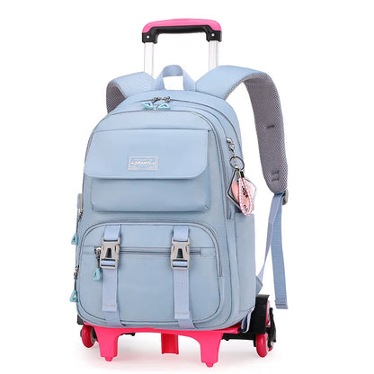 Kids School Backpack with Wheels Rolling Backpack for Girls Student Wheeled Backpack Trolley School Bag Travel Trolley Luggage