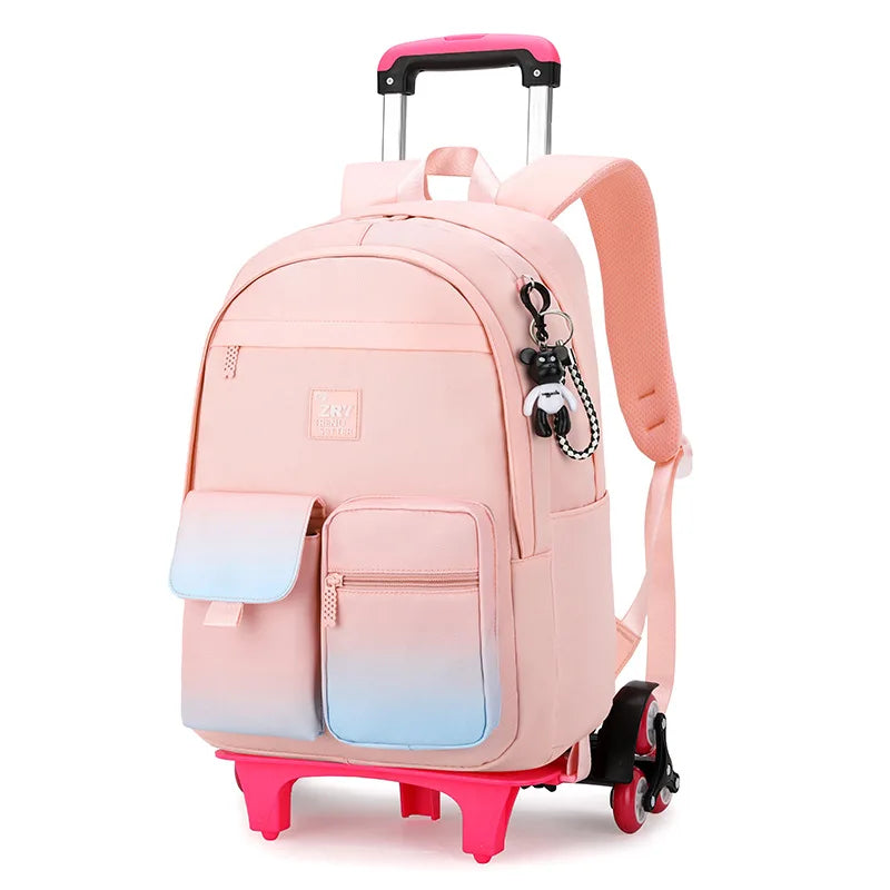 Kids School Backpack with Wheels Rolling Backpack for Girls Student Wheeled Backpack Trolley School Bag Travel Trolley Luggage