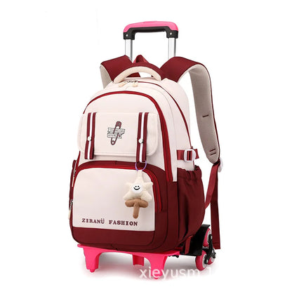 Kids School Backpack with Wheels Rolling Backpack for Girls Student Wheeled Backpack Trolley School Bag Travel Trolley Luggage