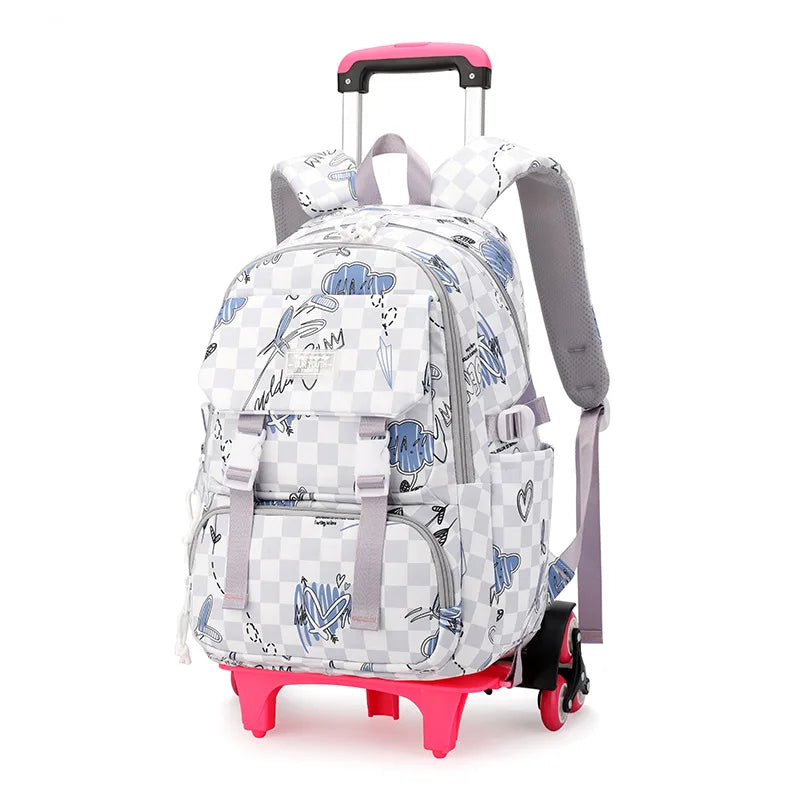 Kids School Backpack with Wheels Rolling Backpack for Girls Student Wheeled Backpack Trolley School Bag Travel Trolley Luggage