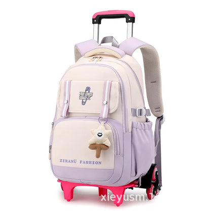Kids School Backpack with Wheels Rolling Backpack for Girls Student Wheeled Backpack Trolley School Bag Travel Trolley Luggage