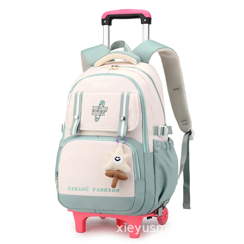 Kids School Backpack with Wheels Rolling Backpack for Girls Student Wheeled Backpack Trolley School Bag Travel Trolley Luggage
