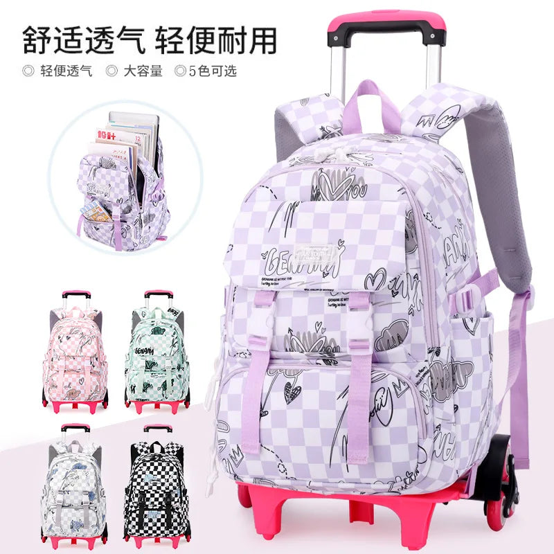 Kids School Backpack with Wheels Rolling Backpack for Girls Student Wheeled Backpack Trolley School Bag Travel Trolley Luggage