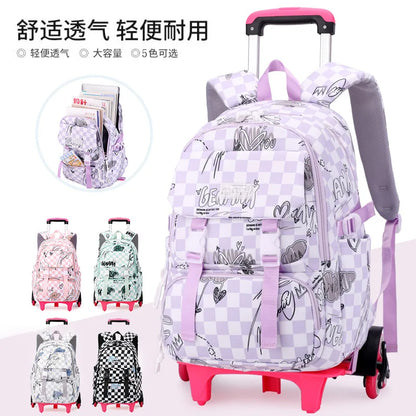Kids School Backpack with Wheels Rolling Backpack for Girls Student Wheeled Backpack Trolley School Bag Travel Trolley Luggage