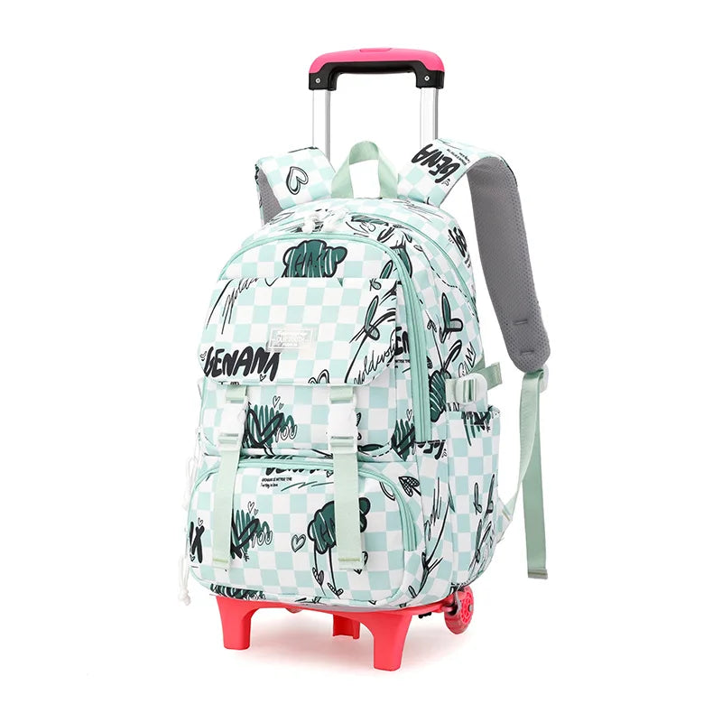 Kids School Backpack with Wheels Rolling Backpack for Girls Student Wheeled Backpack Trolley School Bag Travel Trolley Luggage