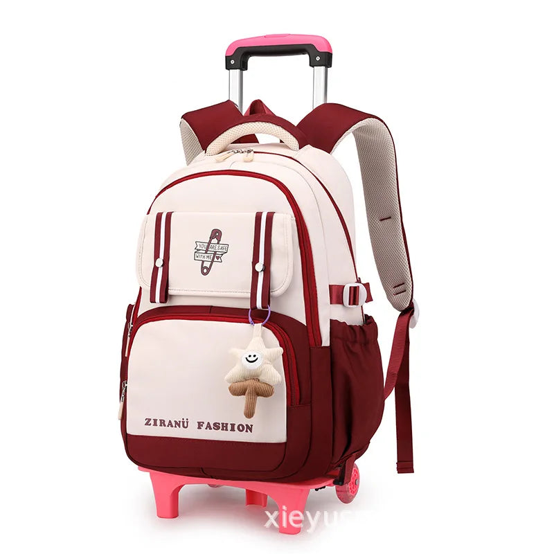 Kids School Backpack with Wheels Rolling Backpack for Girls Student Wheeled Backpack Trolley School Bag Travel Trolley Luggage