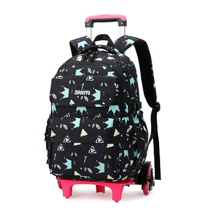 Kids School Backpack with Wheels Rolling Backpack for Girls Student Wheeled Backpack Trolley School Bag Travel Trolley Luggage