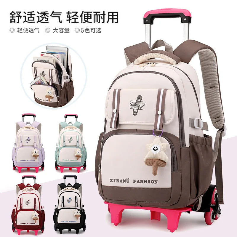 Kids School Backpack with Wheels Rolling Backpack for Girls Student Wheeled Backpack Trolley School Bag Travel Trolley Luggage