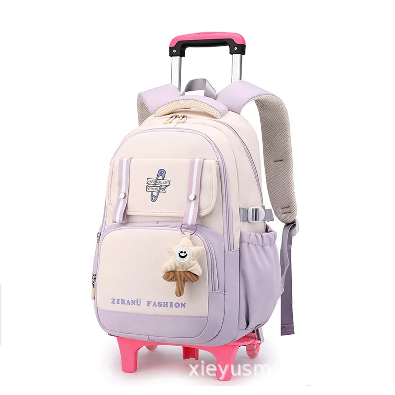 Kids School Backpack with Wheels Rolling Backpack for Girls Student Wheeled Backpack Trolley School Bag Travel Trolley Luggage