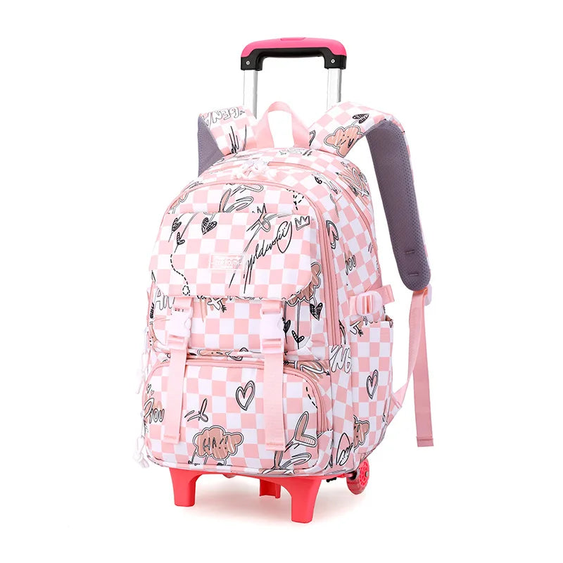 Kids School Backpack with Wheels Rolling Backpack for Girls Student Wheeled Backpack Trolley School Bag Travel Trolley Luggage